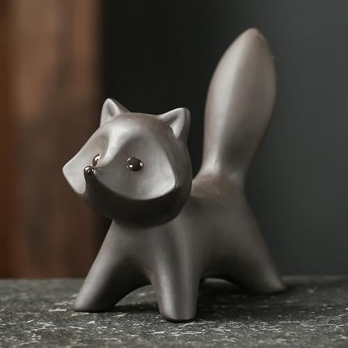 Auerhceram Cute Black Fox Figurines Ceramic Tabletop Decor,Cute Animal Statues Decor for Home Table Office Kitchen Farmhouse