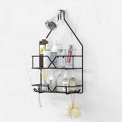TreeLen Shower Organizer Hanging Shower Caddy over Shower Head Black Bathroom Hanger for Shampoo Razor Soap - color: Black