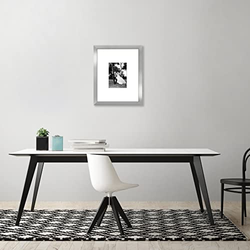 Americanflat 11x14 Picture Frame - Matted to 5x7 - Engineered Wood - Silver | Shatter-resistant glass, hangs vertical or horizontal, sawtooth hangers included, use with or without mat - color: Silver