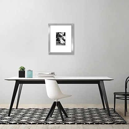 Americanflat 11x14 Picture Frame - Matted to 5x7 - Engineered Wood - Silver | Shatter-resistant glass, hangs vertical or horizontal, sawtooth hangers included, use with or without mat - color: Silver