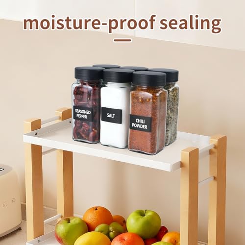 6 Spice Jars with Labels,4oz Empty Glass Spice Containers with Shaker Lids,Square Seasoning Bottles for Spice Rack, Drawer, Cabinet (6)