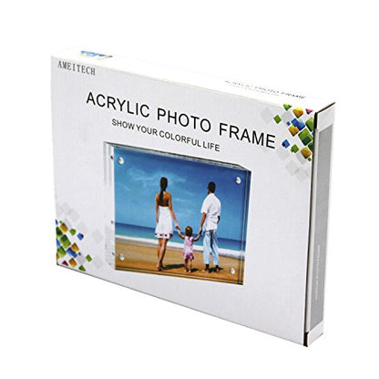 AMEITECH Acrylic Photo Frames,3.5x5'' Double Sided Magnetic Picture Frame, Desktop Frameless Postcard Display | Double Sided Floating Magnetic Frames, Free Standing Desktop Display for Postcards, Pictures and Artworks - size: 3.5 x 5 inch