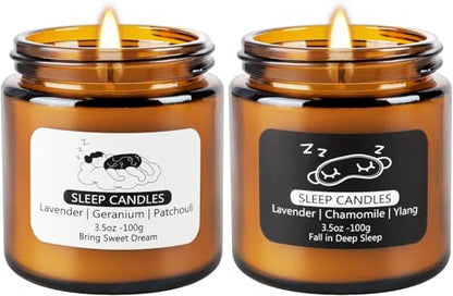 2 Pack Scented Candles Set|7 oz.Sleep Sweet Dream with Lavender,Geranium and Patchouli, Deep Sleep with Lavender,Chamomile Aromatherapy Candle,Long Lasting Time,Perfect Home Gifts for Men,Women | Lavender, Chamomile & Ylang-Ylang Natural Scented Candle Se
