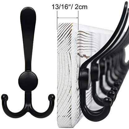 SKOLOO Rustic Wall Mounted Coat Rack: 16" Stud Spacing, Pine Real Wood Plank Wall Coat Rack with 5 Triple Hooks, Farmhouse Coat Hanger Wall Mount for Hanging Backpack Jacket Coat Hat - color: White Plate & Black Hook, size: 1 Item-5 Hooks