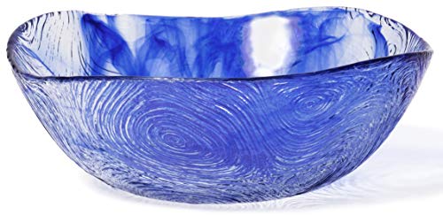 Red Co. Small Blue Etched Wavy Glass Bowl for Fruits and Vegetables, Prepping, Serving, 4.5" x 1.75" - Set of 6