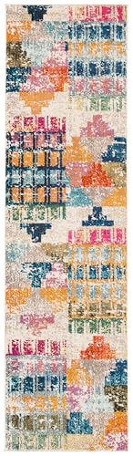 SAFAVIEH Madison Collection Runner Rug - 2'2" x 14', Ivory & Multi, Boho Abstract Distressed Design, Non-Shedding & Easy Care, Ideal for High Traffic Areas in Living Room, Bedroom (MAD417C) - size: 2'2" x 14' (Runner)