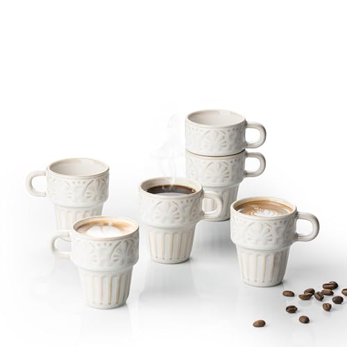3.3 OZ Coffee Mugs, Ceramic Coffee Mug, Espresso Cups, Stackable Mug, Mug Set of 6, Coffee Cups for Tea Cocoa Cappuccino - Office Party Gathering, Great Gift for Birthday Housewarming Wedding, Beige - color: Beige, size: 3.3 OZ-set of 6