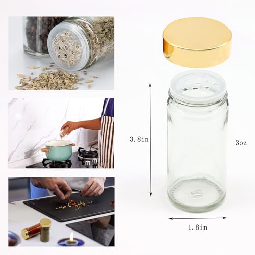 Tianifa 2pcs Gold Spice Jars, 3 oz Glass Seasoning Bottles, Spices Container, Empty Spice Jars, Round Spice Bottles with Airtight Plastic Caps with Shaker Lids (2, gold) - color: Gold Lids, size: 2pcs
