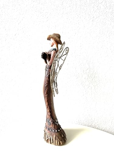 SUREG Western Cowgirl Angel Holding Cross, Family, Friend Figurine Statue Hand Painted Rustic Life-Like Detailed Home Office Decoration Poly Resin 1 Item (Holding Friend Sign) - color: Holding Friend Sign