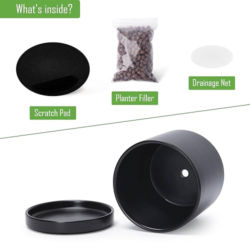 D'vine Dev 2-Pack Ceramic Pots with Saucers, 6/8 in, Black, 94-G-M-2 | Glazed Ceramic, Drainage Hole, Perfect-Fit Saucer, Sleek Cylinder Shape, High Temperature Fired, Elegant Home Accent - color: Black, size: Medium
