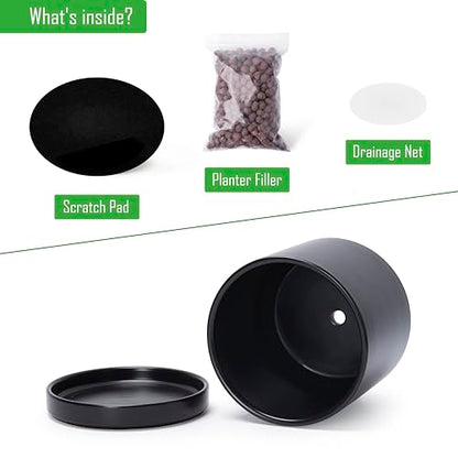 D'vine Dev 2-Pack Ceramic Pots with Saucers, 6/8 in, Black, 94-G-M-2 | Glazed Ceramic, Drainage Hole, Perfect-Fit Saucer, Sleek Cylinder Shape, High Temperature Fired, Elegant Home Accent - color: Black, size: Medium