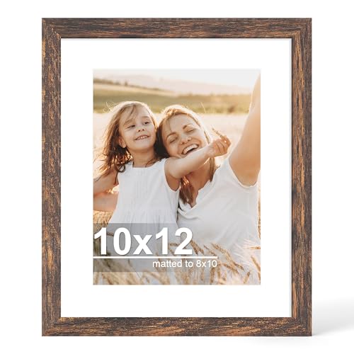 Hongkee 10x12 Picture Frame with Real Glass Wood Frame, 1 Pack (Mat 8x10) | Rustic Brown, Display 10 x 12 No Mat for Wall and Tabletop for Photos, Artwork; Fits Home, Office & Gallery Wall Decor - color: Rustic Brown, size: 10X12 in