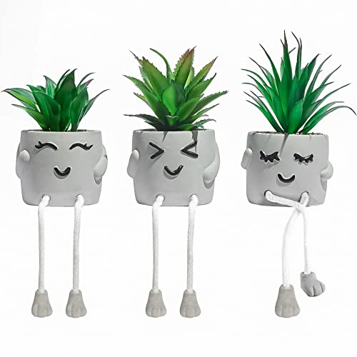 Small Fake Plants Office Decor - Shelf sitters with Dangling Legs - Fake Succulents Plants Artificial for Desk Decor - Fake Plant Office Decorations for Work - Office Decor for Women - size: collection A (set of 3)