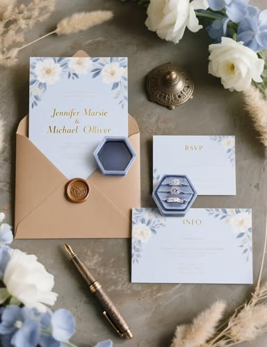MFXIP Velvet 3 Slots Jewelry Ring Box Engagement Wedding Box Keepsake Box Bridal Photo Ring Triple Slots Hexagon - color: Blue