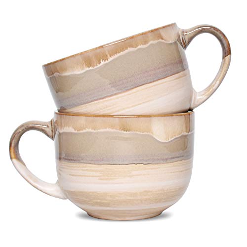 Bosmarlin Large Ceramic Coffee Mug Set of 2, Stoneware Jumbo Latte Mugs for Office and Home, 16 Oz, Dishwasher and Microwave Safe(Brown Grey, 2) - color: Brown Grey