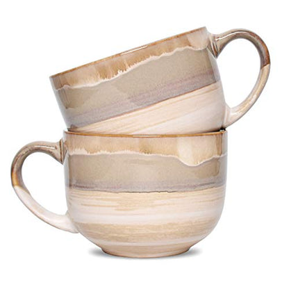 Bosmarlin Large Ceramic Coffee Mug Set of 2, Stoneware Jumbo Latte Mugs for Office and Home, 16 Oz, Dishwasher and Microwave Safe(Brown Grey, 2) - color: Brown Grey