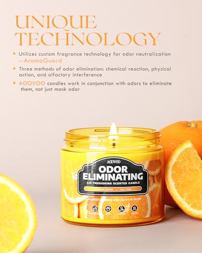AOOVOO Citrus Lemon Large Odor Eliminating Candle - 11oz Soy Candles | Eliminates 95% of Smoke, Food, Pet and Other Smells Quickly, Non Toxic Air Freshing Candle, Up to 50 Hours Burn time - size: 11 Ounce (Pack of 1)