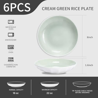 Anveena 8-inch Ceramic Salad Plate Set, Mint Green Flatware, 6-piece | Microwave, oven, and dishwasher safe, scratch-resistant and wear-resistant - color: cream green, size: 8inch