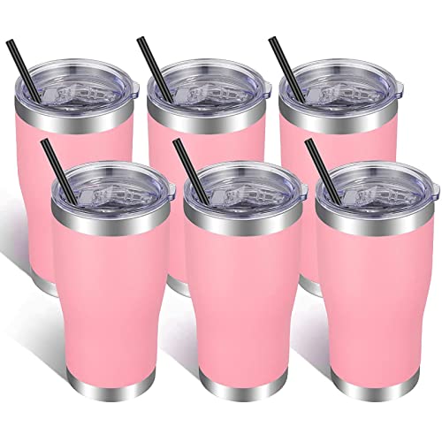VEGOND 20oz Tumbler Stainless Steel Tumbler Cup with Lid And Straw Vacuum Insulated Double Wall Travel Coffee Mug(Pink 6 Pack) - color: Pink, size: 6 Count (Pack of 1)
