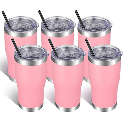 VEGOND 20oz Tumbler Stainless Steel Tumbler Cup with Lid And Straw Vacuum Insulated Double Wall Travel Coffee Mug(Pink 6 Pack) - color: Pink, size: 6 Count (Pack of 1)