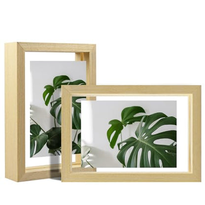 Egofine 4x6 Floating Frames Set of 2, Double Plexiglass Picture Frame, Made of Solid Wood Display Any Size Photo up to 4x6, Wall Mount or Tabletop Standing, Natural Wood - color: Natural Wood, size: 4x6