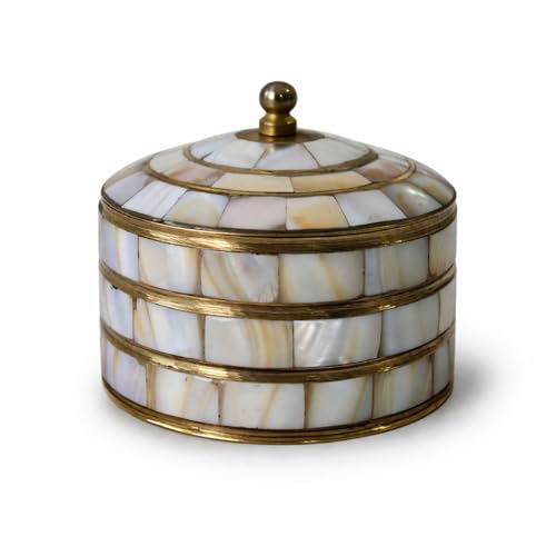 Round Hand Painted Decorative Jewelry Trinket Box Unique Gift for Home Decor Antique Metal Case with Mother of Pearl Sindoor/Coin/Jewelry Storage Box for Women (TYPE-3) - color: TYPE-3