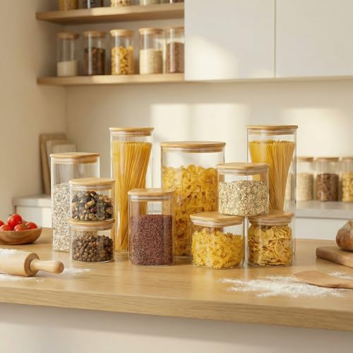 42 oz Square Glass Food Storage Containers with Airtight Bamboo Lids, 4Pack | Pantry Jars for Flour, Sugar, Pasta & Spices, 3mm Borosilicate Glass Canisters Keep Food Dry & Fresh, Easy to Fill & Clean - color: 42oz 4 Pack
