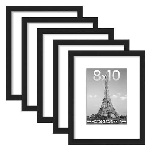 upsimples 8x10 Picture Frames, Gallery Wall Frames Set of 5, Black | Photo Frame Collage Wall Decor, 8 x 10 Frame, 5x7 Frame with Mat for Family, Baby, Hallway, Christmas - color: Black, size: 8x10