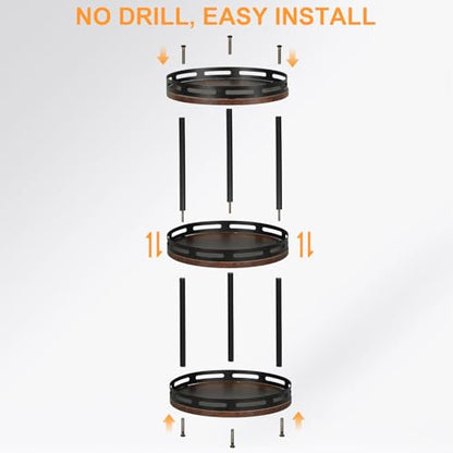 3 Tier Lazy Susan Organizer - 360° Rotating Spice Rack | Industrial Spinning Spice Rack, Versatile Wooden Lazy Susan for Kitchen Cabinet, Countertop, Pantry, Bathroom, Vanity - size: 3 Tier
