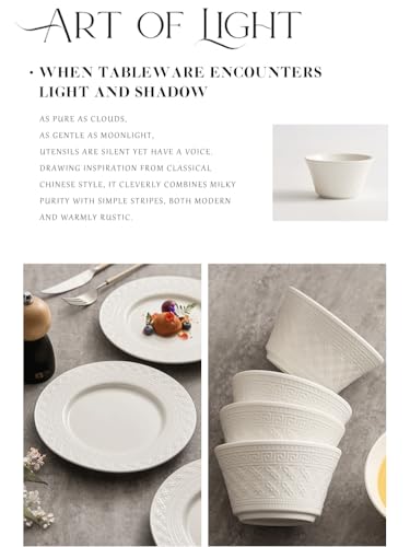 4-piece set, ceramic tableware set, relief plate and bowl set, microwave and dishwasher compatible tableware set, shatterproof and scratch resistant dinner set, irregular edge design, white - color: style - 6