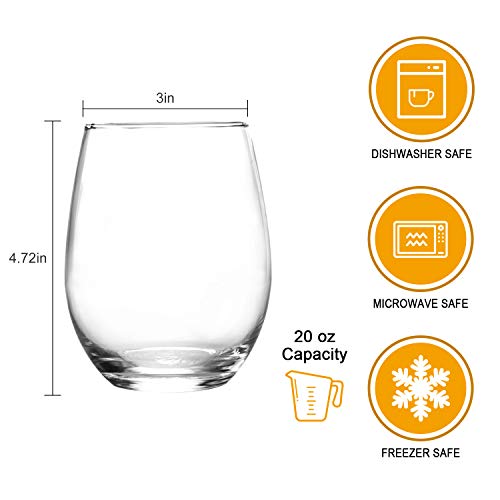 Stemless Wine Glasses 20oz,Red White Wine Glass Set of 8 | Clear, Drinking Glasses with Durable Chip Resistant Rim, Large Wine Glass for Birthday, Wedding, Christmas, Anniversary