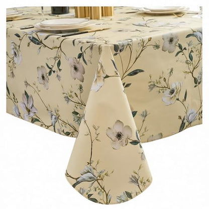 Pioggia Vinyl Tablecloth with Flannel Backing - Waterproof, Oil-Proof, Easy to Clean -Plastic Table Cloth - Perfect for Dining Tables, Kitchen Tables, Parties (Beige Flower, 54×72 Inch Rectangular) - color: Beige Flower, size: 72" x 54" (Rectangular)