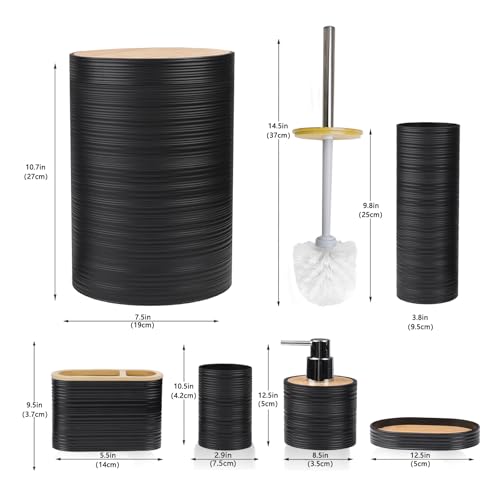 CERBIOR Bathroom Accessories Set Bath Ensemble Includes Soap Dispenser, Toothbrush Holder, Toothbrush Cup, Soap Dish for Decorative Countertop and Housewarming Gift (Black Spiricle) - style: Shiny Black