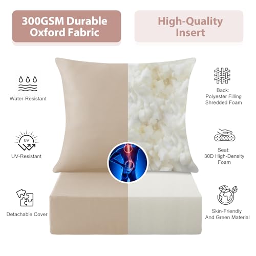 Outdoor Deep Seat Cushion Set, 24x24 Inch Water-Resistant & Fade-Resistant Outdoor Chair Cushions, Patio Furniture Cushions with Removable Cover for Patio Chair, Sofa, Beige (Set of 2) - color: Beige
