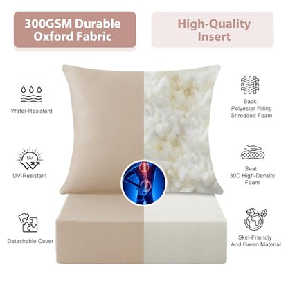 Outdoor Deep Seat Cushion Set, 24x24 Inch Water-Resistant & Fade-Resistant Outdoor Chair Cushions, Patio Furniture Cushions with Removable Cover for Patio Chair, Sofa, Beige (Set of 2) - color: Beige