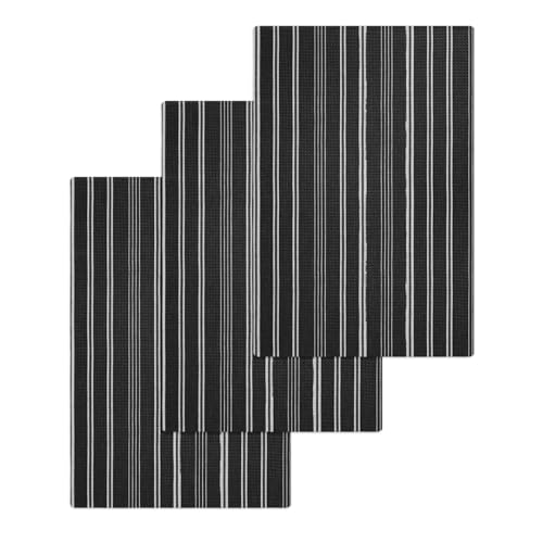 Black Striped Hand Towels Set, Waffle Weave Kitchen Towels 3 Pieces, Farmhouse Stripes Modern Vintage Microfiber Hair Face Bath Tea Towel Absorbent Quick Drying Cleaning Dish Cloths, 15.7"x23.6" - color: Black, Onyx, Gray, size: 3PCS,15.7"x23.6"