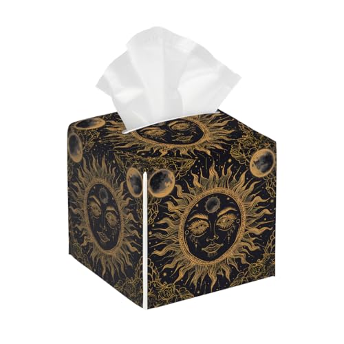 Bohemian Ethnic Sun Moon Leather Tissue Box Cover, Waterproof PVC Leather Napkin Holder, Decorative Tissue Case for Coffee Table Office Bedroom Kitchen Bathroom Car - color: Bohemian Ethnic Sun Moon