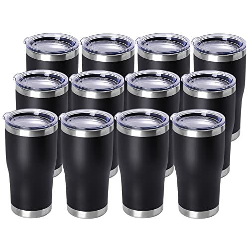 DOMICARE 20oz Tumbler with Lid Stainless Steel Tumblers Bulk, Double Wall Vacuum Insulated Coffee Travel Mug Powder Coated Tumbler, 12 Count (Pack of 1) Black - color: Black, size: 12 count