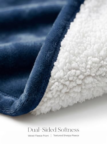 Utopia Bedding Reversible Plush Sherpa Blanket Throw Size Navy, 50x60 Inch | Soft, Warm, Fleece, Bed, Sofa, Couch, Camping, Travel, Cozy, All Season - color: Navy, size: Throw (50x60 Inch)