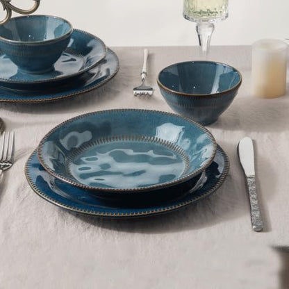 4-piece set, ceramic, natural active glaze plate and bowl set, microwave and dishwasher compatible tableware set, shatterproof and scratch resistant dinner set, irregular edge design, sky blue - color: style - 2