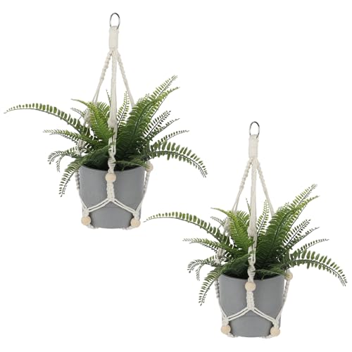 Macrame Plant Hanger Indoor, 2 Pack Boho Decor Hanging Plant Holder Hanging Planters for Indoor Plants Window Plant Hanger Flower Pot Hanging Basket with Wood Beads and Metal Hook Rings Ivory 20 Inch - color: Wooden Beads -20 Inches