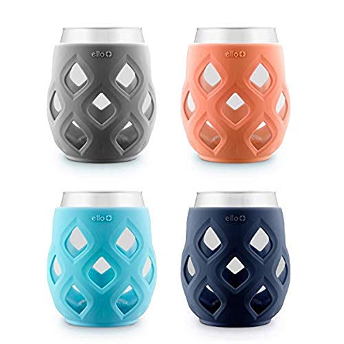 Ello Cru 17oz Stemless Wine Glasses with Silicone Sleeves, 4 Pack, Paloma | Set of wine glasses with silicone sleeves. No-stem, BPA-free, dishwasher safe, ideal for patios, parties, and BBQs. - color: Paloma, size: 4 count