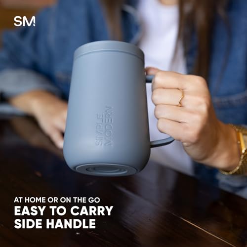 Simple Modern Voyager Signature Mug | Travel Coffee Tumbler with 360° Lid and Handle | Ceramic-Lined Insulated Stainless Steel Iced Cold Brew Cup | 12oz, Midnight Black - color: - Midnight Black