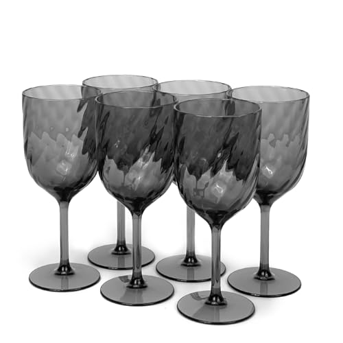 Yalin Set of 6 Unbreakable 15 oz Acrylic Plastic Wine and Water Tumbler Stackable Goblets. (Gray, 15 oz) - color: Gray, size: 15 oz