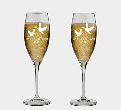 Bride Groom Names & Date Engraved Set of 2 Glasses, Customized Wedding Toast Champagne Flute Set, Wedding Toasting Glasses - Personalized Flutes - color: Wedding-12, style: Only Glasses