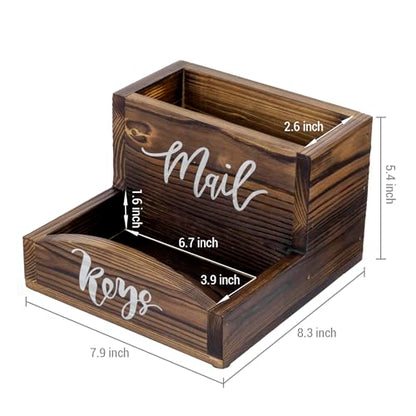 MyGift Burnt Wood Entryway Mail Organizer with Key Storage Tray | Farmhouse-inspired storage solution keeps letters, notes, and everyday essentials tidy with a charming distressed wood finish - color: Burnt Wood