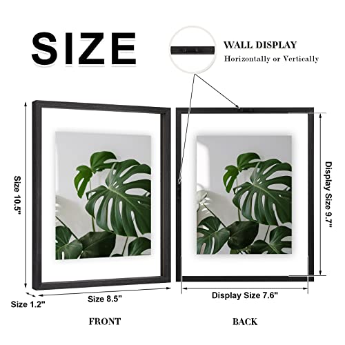 Egofine 8x10 Floating Frames Set of 2, Double Plexiglass Picture Frame, Made of Solid Wood Display Any Size Photo up to 8x10, Wall Mount or Tabletop Standing, Faded Black - color: Faded Black, size: 8x10