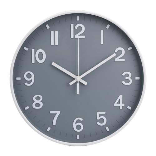 Wall Clock Silent Modern Round Decor Clock Non-Ticking Battery Operated Stereoscopic Dial Analog Wall Clocks for Living Room/Bedroom/Office/Kitchen (Grey, 12 inch) - color: Gray, size: 12 Inch