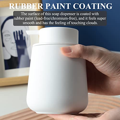 Bosilunlife 12Oz Ceramic Foam Soap Dispenser for Bathroom Kitchen Counter | Premium countertop foam pump creates delicate dense foam, stable desktop placement, Rubber Paint White - color: Rubber White