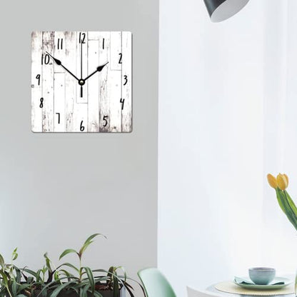 ArogGeld Shabby Chic White Wood Wall Clock Rustic Farmhouse Barn Square Wood Clock 10 Inch Silent Non-Ticking Wooden Wall Clocks Battery Operated Living Room Bedroom Kitchen Farmhouse Decor Birthday
